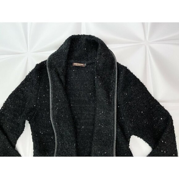 John Fashion Sz S Black Wool Sequin Boucle Asymmetrical Sweater Jacket Womens - Picture 3 of 8